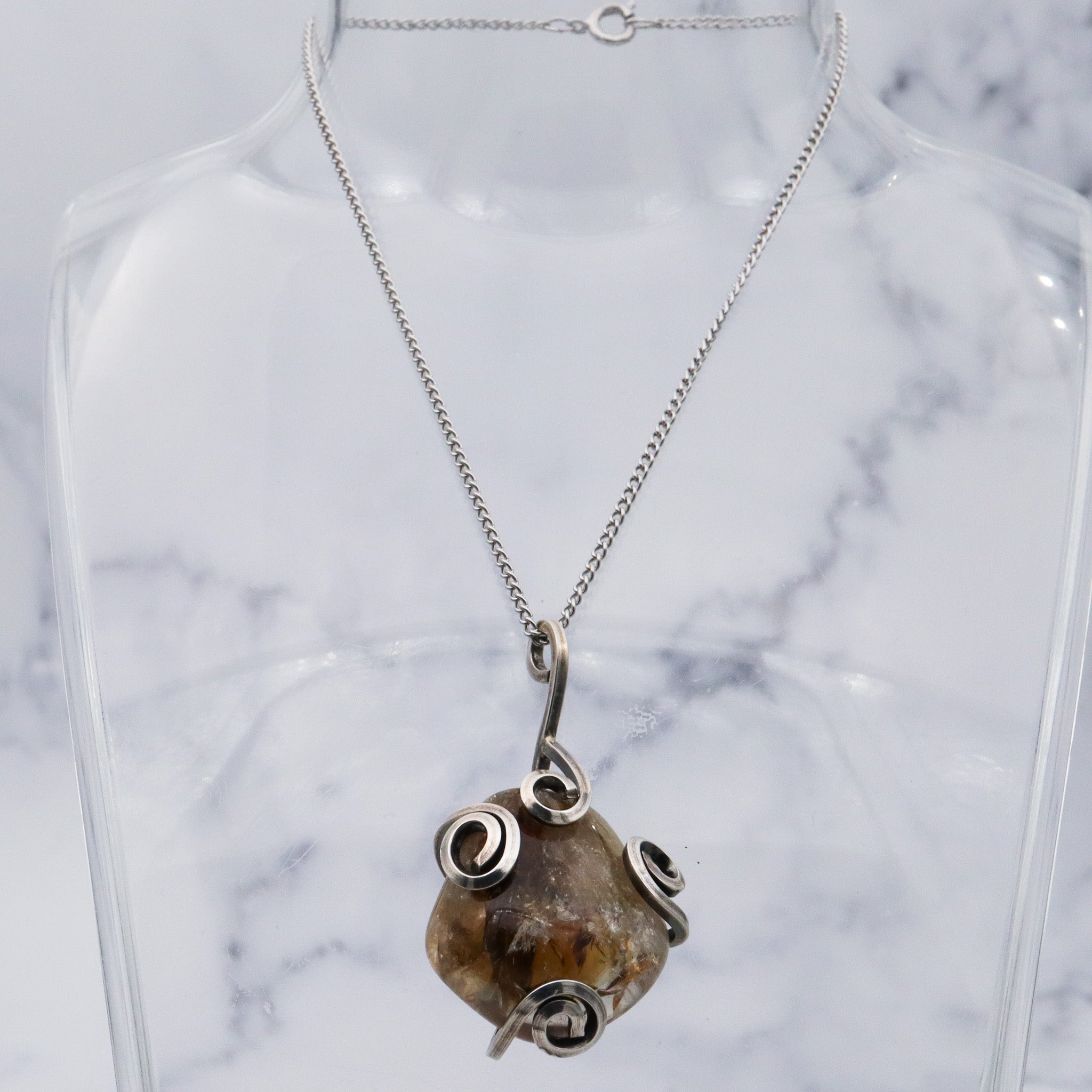 Vintage handmade sterling silver wrapped quartz pendant